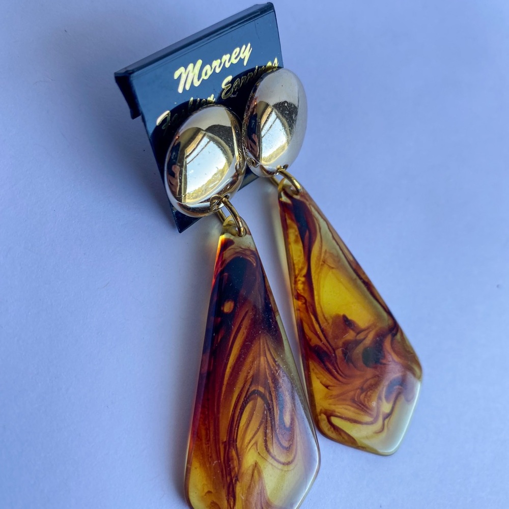 Vintage Faux tortoiseshell plastic dangle earrings statement earrings 70s boho